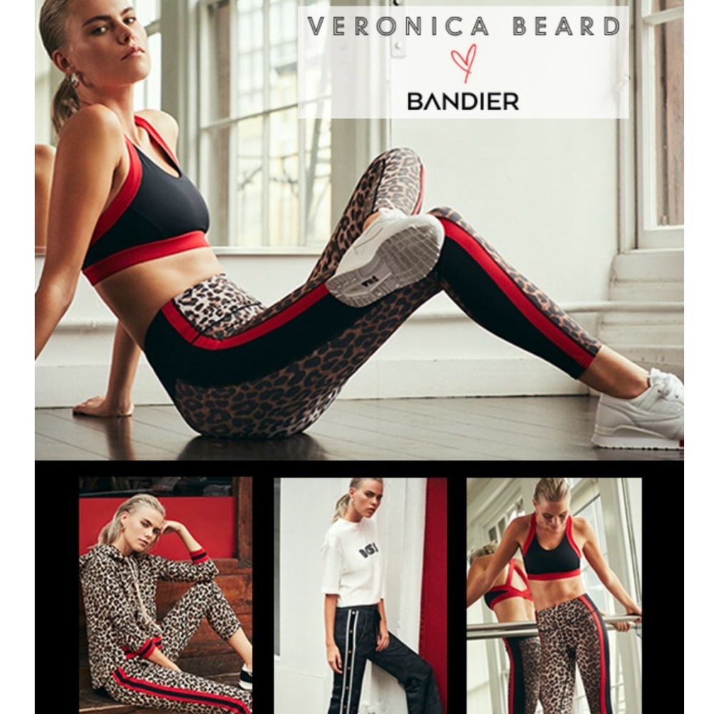 Veronica Beard x bandier Leopard Print Leggings with Red and Black Accents